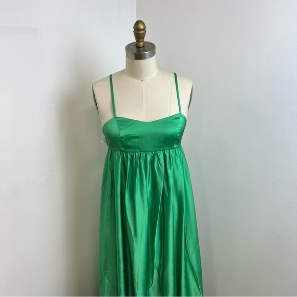 Fame and Partners Maxi Green Silk Pleated Dress m83 - Picture 5 of 11